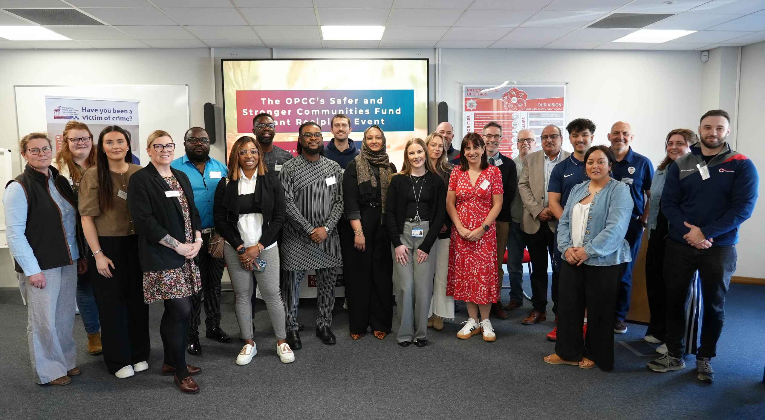 Crime Prevention Heroes Group of people at the Safer and tronger Communities Fund Grant Recipient Event